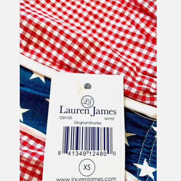 NWT! NEW! LAUREN JAMES SHORTIES RED GINGHAM BLUE STARS USA SHORTS WOMENS SIZE XS - Picture 4 of 7